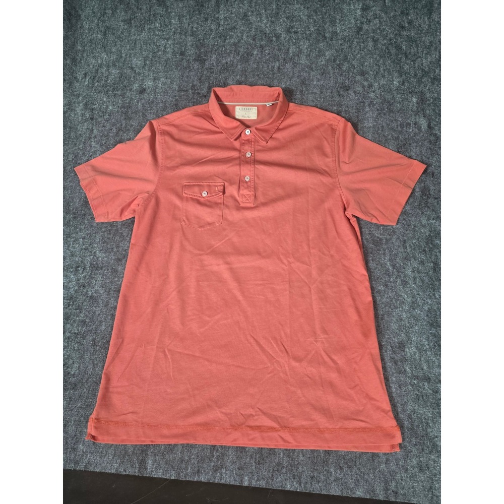 Mens Polo Shirt Large Coral Pink Golf Short Sleeve Flap Pocket Linksoul